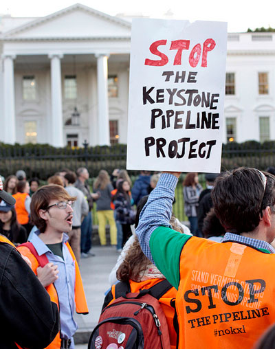 anti-Keystone sign in front of White House