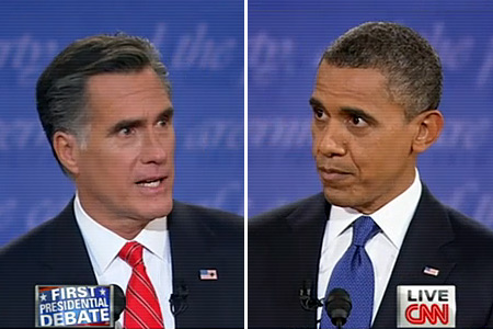 President Obama and Mitt Romney in the first of three presidential debates.