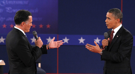 Mitt Romney and Barack Obama at second debate
