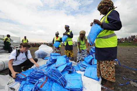 Distributing mosquito nets in the Congo