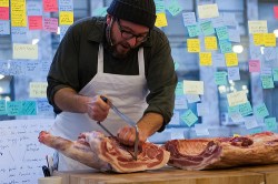 The hackathon also included some literal hacking -- a pig-butchering demo with Tom Mylan.