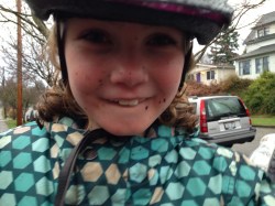 Lucia, after a Christmas Day bike ride in the mud