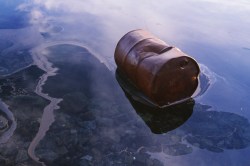 oil barrel in water