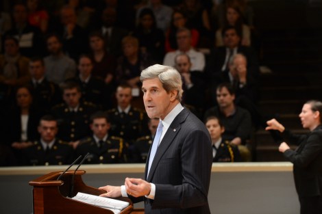 The sign language interpreter offers her critique of Kerry's speech