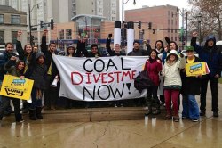 protest: "coal divestment now"