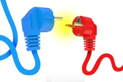red and blue power plugs