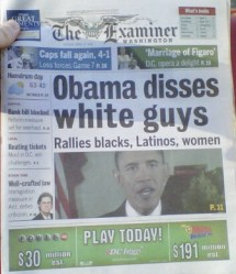 A Washington Examiner front page in 2010, after Obama called on blacks, Hispanics, women and young people to vote.
