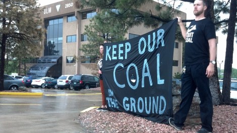 Activists call on Secretary Jewell to Keep Our Coal in the Ground at the Colorado State BLM office, May 29, 2013
