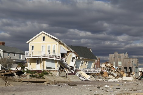 Destroyed beach house in the aftermath of Hurricane Sandy on November 4, 2012 in Far Rockaway, NY