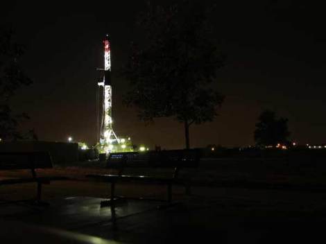 View from the picnic pavilion: nights are flooded with light since the drilling began.