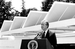 Jimmy Carter with the original White House solar panels.