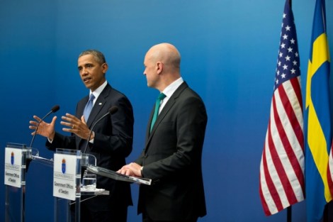 President Barack Obama and Swedish Prime Minister Fredrik Reinfeldt participate in a joint press conference at Rosenbad in Stockholm, Sweden, Sept. 4, 2013.