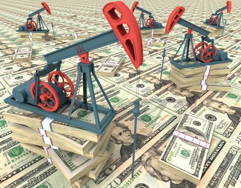 oil rigs on piles of money