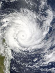 Category 5 Cyclone Gafilo on March 6, 2004, about to strike Madagascar.