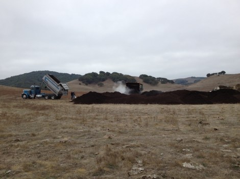 Spreading compost at Straus Dairy, in Marshall, California