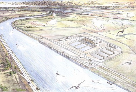 A concept drawing of a tunnel intake near Hood, as envisioned by the Bureau of Reclamation. The fish screens are located in the structure along the canal. If the plan goes through, there will be three similar intakes along the Sacramento River near Hood. 