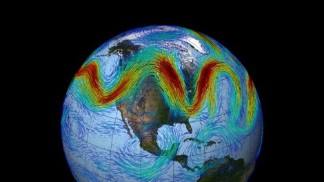 The jet stream in a particularly wavy state.