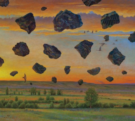 In "Suspension Of Belief," Dolack imagines visible coal air pollution. 