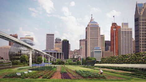 In 2050, Detroit is a revitalized city characterized by uber-productive urban farms.