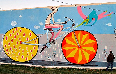 mart-bicycle-street-art-orange-yellow
