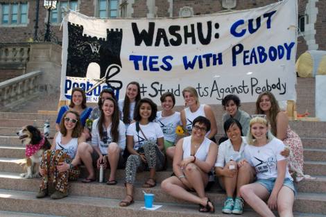 Washington University (St. Louis) students after a campus rally to get the school to cut ties with Peabody Energy.