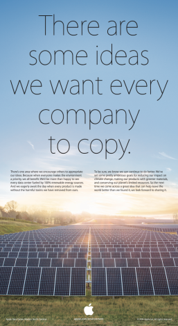 An Apple ad touts the company's solar powered data centers