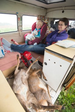 Ian Cummings may be excited about cooking up some roadside deer, but his wife seems less enthused.