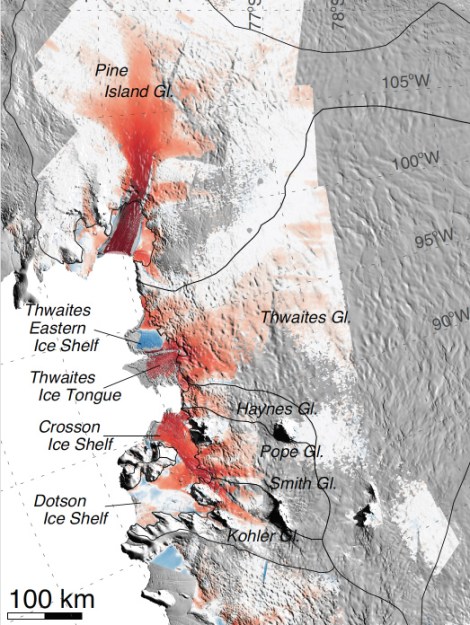 Glaciers in Antarctica's Amundsen Sea, including Thwaites glacier, which scientists have identified as the wine bottle's cork. Click to embiggen