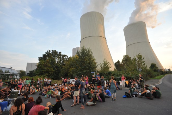A demonstration and picnic at the local coal-fired power plant. 