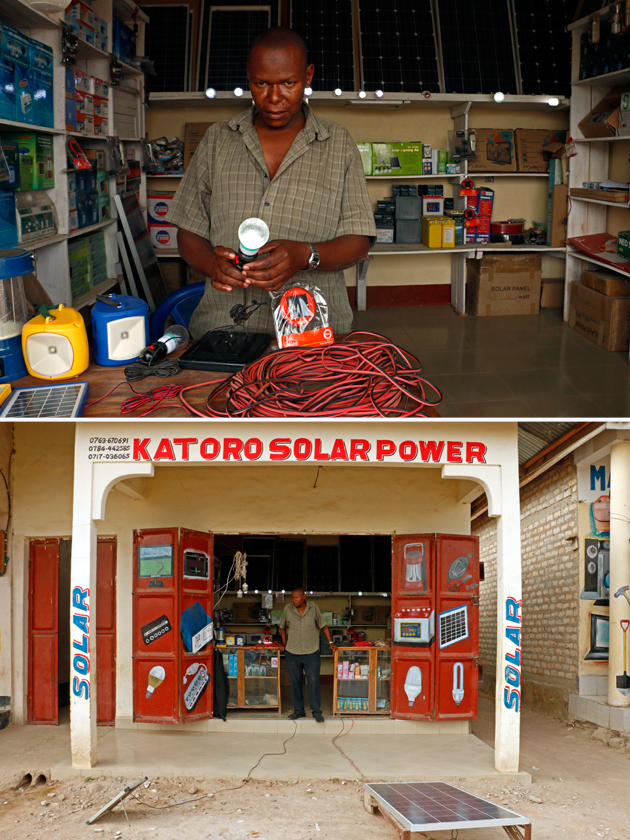Solar dealer Edward Buta says business is booming in the Tanzanian town of Katoro. 