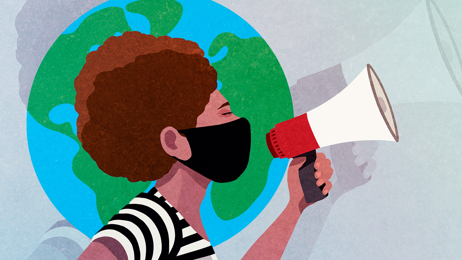 Illustrated female activist with megaphone