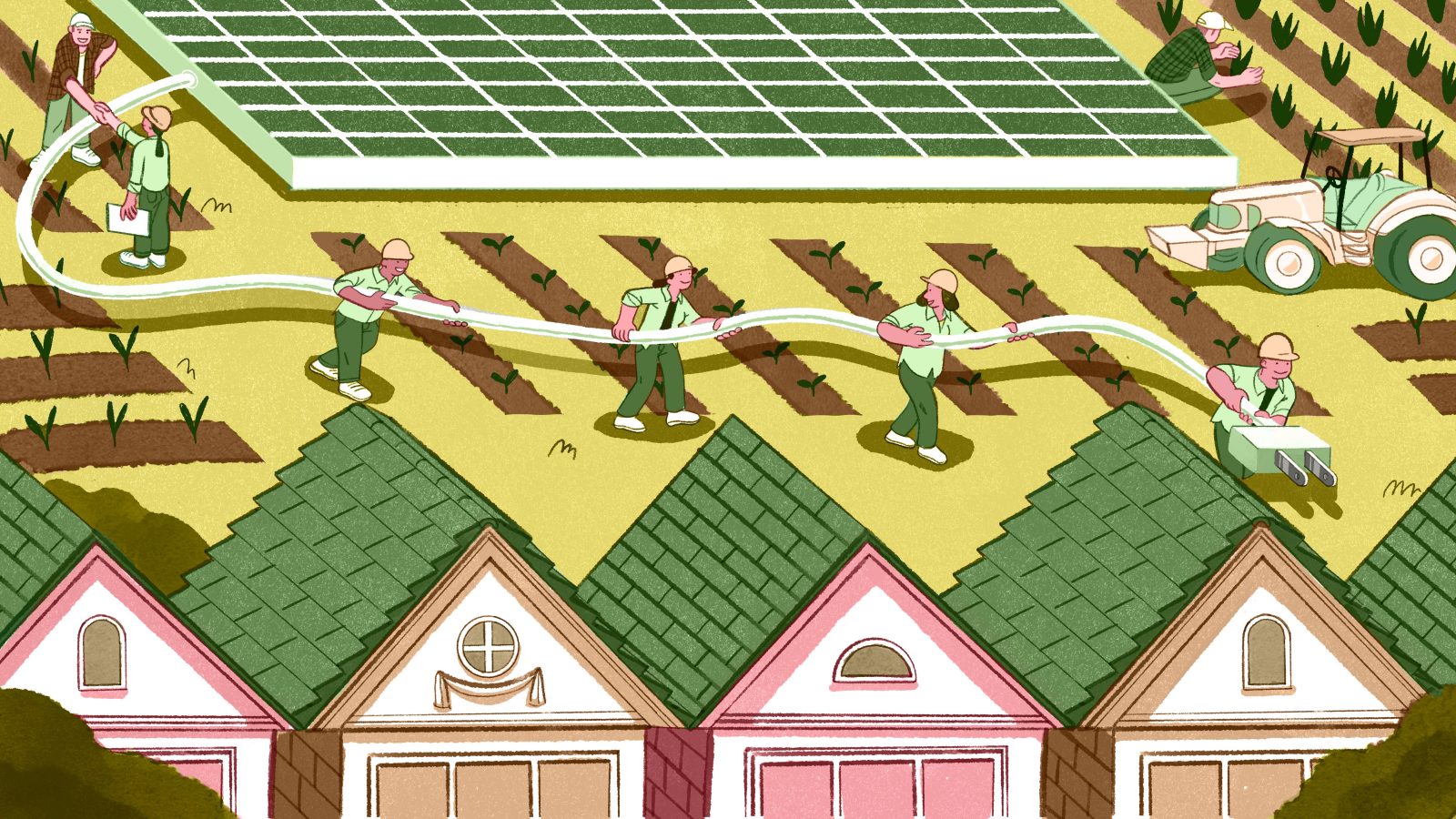 Illustration of solar energy workers