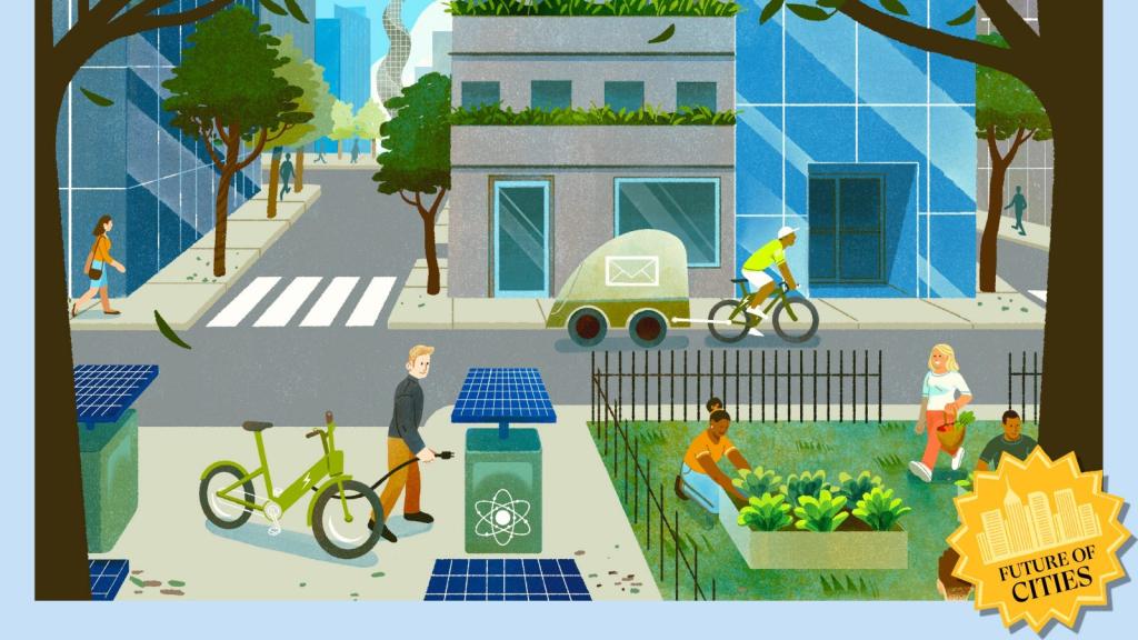 Illustration of a sustainable city in 2121
