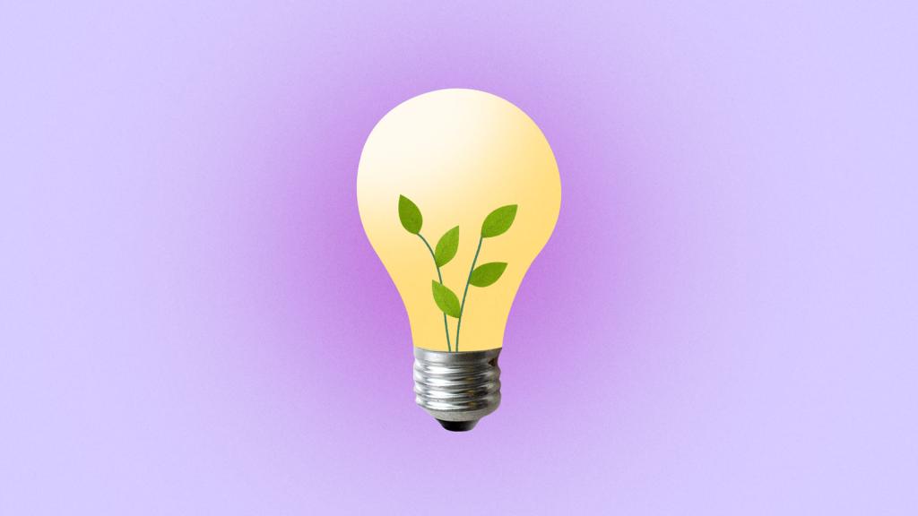 Lightbulb with 5 sprouting leaves inside