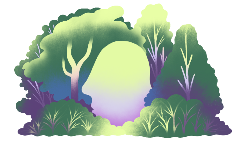 Cluster of trees forming a face in the center