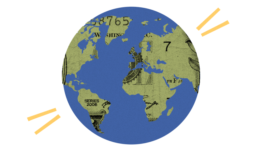 Earth with green dollar bill texture for land