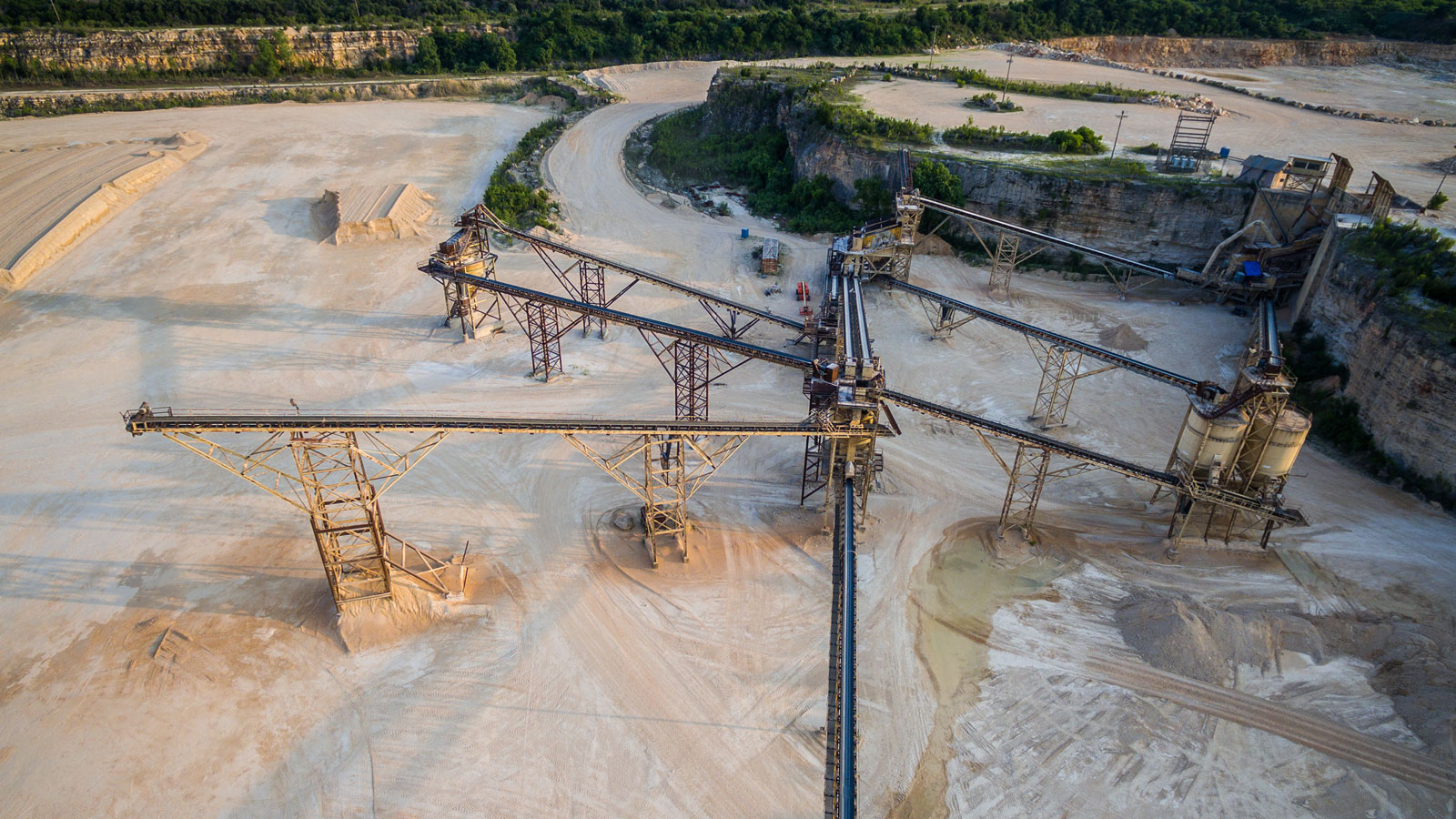 Aerial view of a limestone extraction factory in Texas