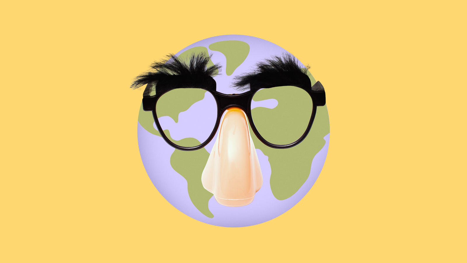 Conceptual illustration of earth wearing Groucho glasses