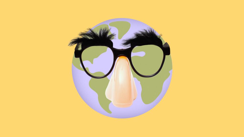 Conceptual illustration of earth wearing Groucho glasses