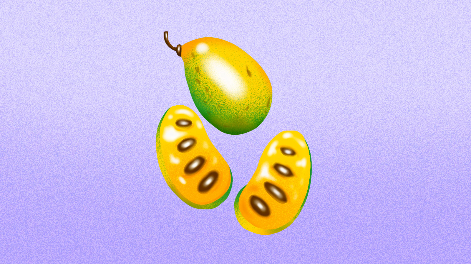 Illustration of yellow and green pawpaw fruit on purple background