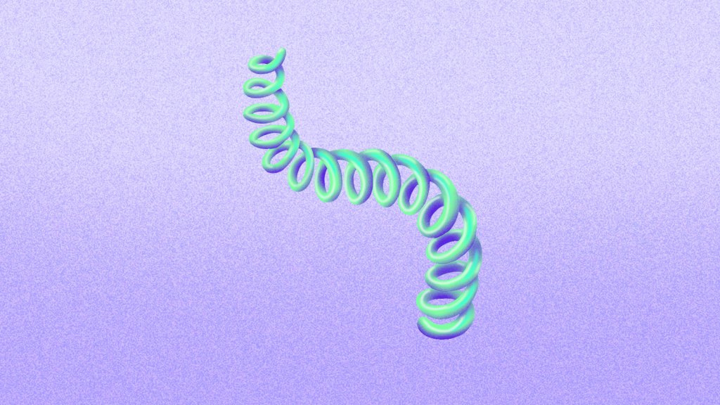 Illustration of green spiral with purple shadows