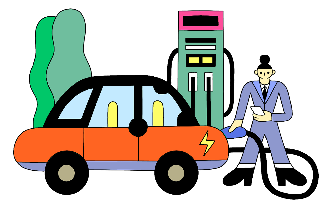 Illustration of person charing an electric vehicle