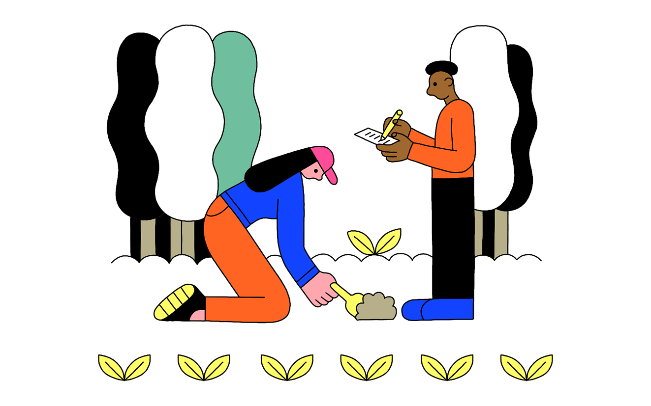 Illustration of two people taking soil samples