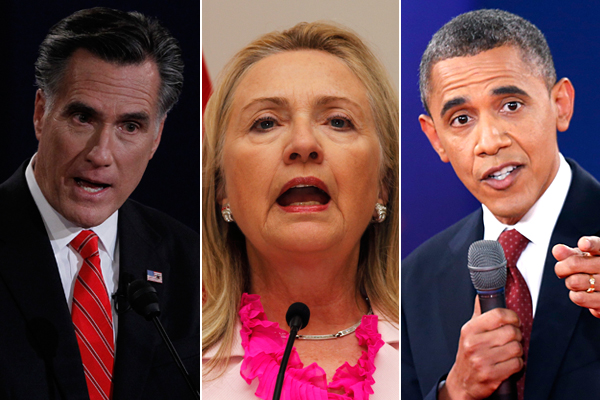Mitt Romney, Hillary Clinton, and President Barack Obama