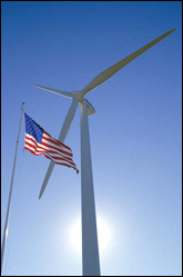 wind turbine and American flag