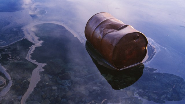 oil barrel in water