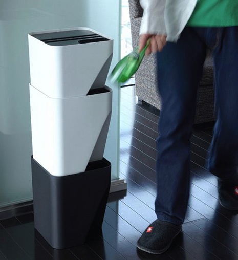Stacked recycling bins for small kitchens are so simple, yet so genius