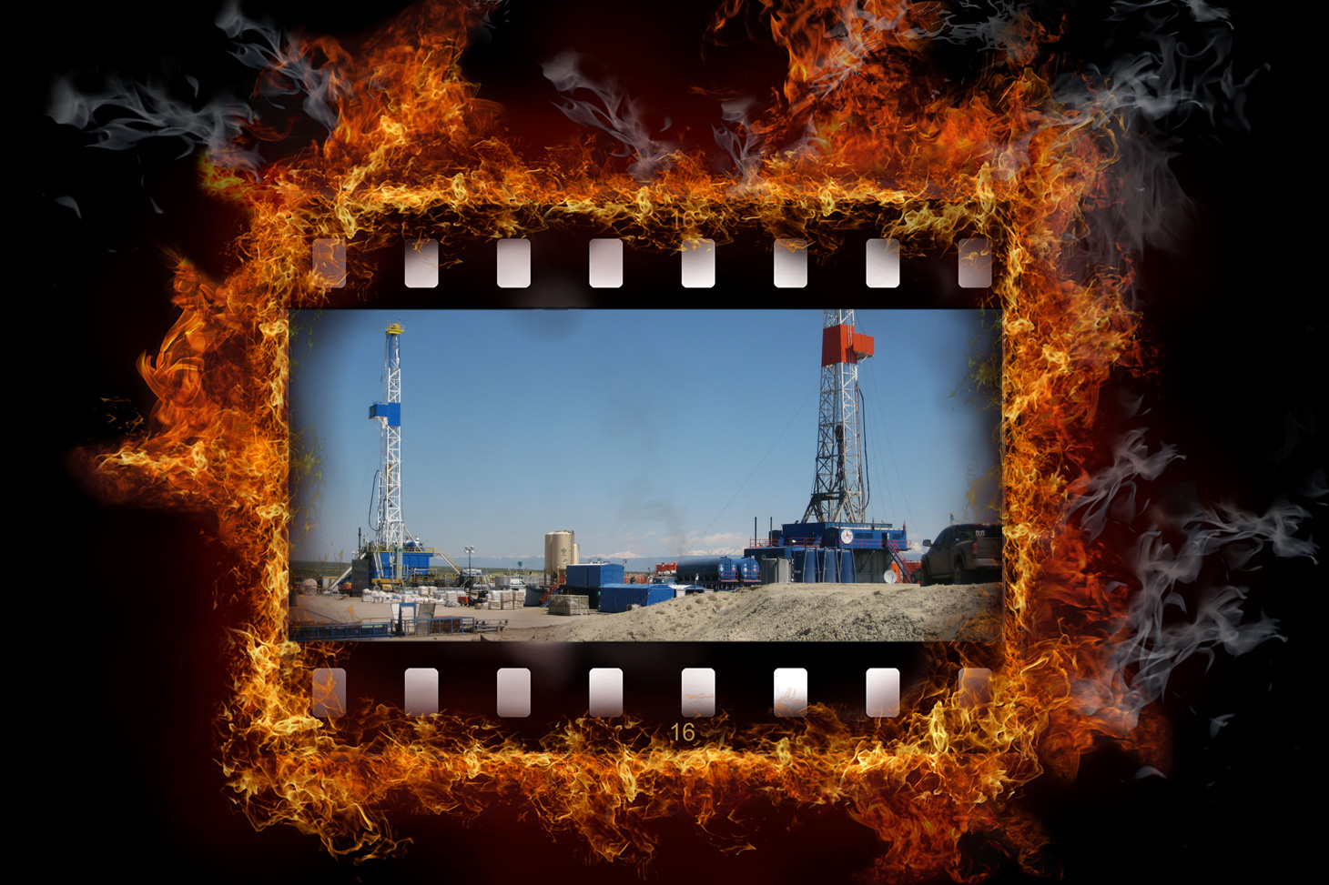 film of fracking, being burned