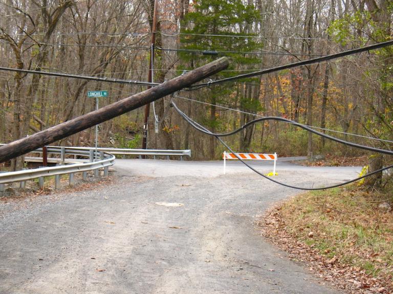 Power pole felled by Superstorm Sandy
