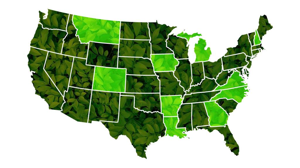 green U.S. map